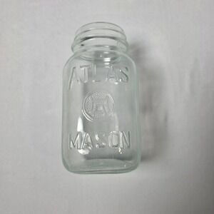 Atlas Mason Quart Jar Square Shoulder Vintage Hazel Atlas Logo V K 2-111 1950's